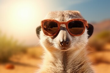 Wall Mural - meerkat with sunglasses in field