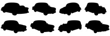 Vintage Old Car Silhouettes Set, Large Pack Of Vector Silhouette Design, Isolated White Background.