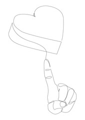 Poster - One continuous line of hand showing heart shape. Thin Line Illustration vector Valentine's Day concept. Contour Drawing Creative ideas.
