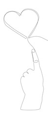 Poster - One continuous line of hand showing heart shape. Thin Line Illustration vector Valentine's Day concept. Contour Drawing Creative ideas.