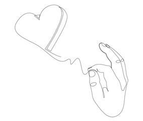 Poster - One continuous line of hand showing heart shape. Thin Line Illustration vector Valentine's Day concept. Contour Drawing Creative ideas.