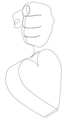 Poster - One continuous line of hand showing heart shape. Thin Line Illustration vector Valentine's Day concept. Contour Drawing Creative ideas.