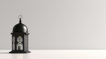 Wall Mural - modern minimalist arabic lantern in black with white background simple elegant for copy space ramadan kareem.