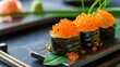Gunkan-maki nigirizushi sushi roll the best Japanese food.