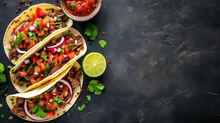 Wall Mural - Mexican tacos, amazing, orange gradient background, no lime, copy space