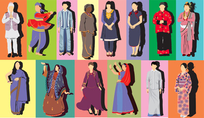 Wall Mural - set of people in different traditional dress