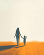 an illustration showing love and grief with mother and child. grief of a child or Mother illustration concept with Mother and child holding hands crossing over.