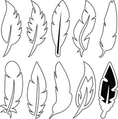 Poster - Outline Feather icons Set. Vectors illustration for graphic and web designs. Simple silhouette signs editable stock on transparent background. Internet concept symbol for website button or mobile app.