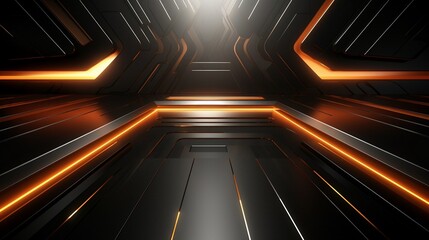 Futuristic Sci-Fi Spaceship Interior Background with Glowing Orange Lights.