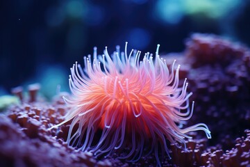 Poster - A pink sea anemone in a coral reef. Generative AI.