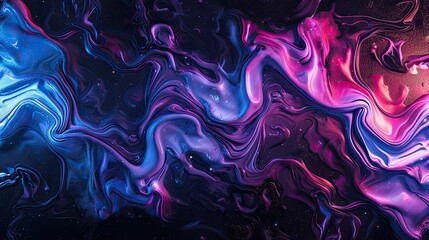 Wall Mural - black background with blurred neon colors. abstract shiny backdrop of waves of mixed colors of purpl