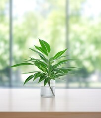 Wall Mural - A plant in a glass vase on a table. Generative AI.