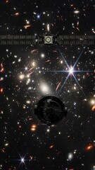 Wall Mural - spaceships travel to distance galaxies. vertical design in 9:16 ratio for smartphone and social medi