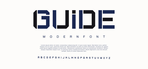 Guide Modern bright colorful font design, alphabet letters and numbers