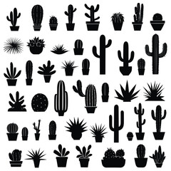 Cactus silhouette set collection of cacti silhouettes vector illustration