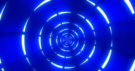 Poster - Blue energy digital circles tunnel frame made of lines and dots futuristic magical glowing bright. Abstract background