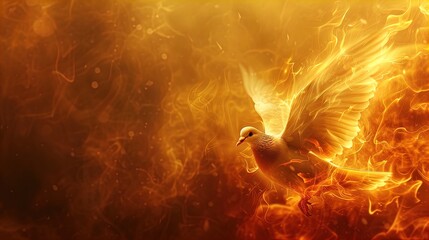 Embrace Divine Fire! Winged Dove in Flames Symbolizes the Holy Spirit. Ignite Your Faith with Powerful Imagery. Perfect for Spiritual Inspiration!