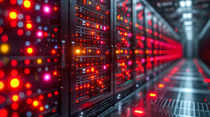Poster - Server room data center corridor with glowing light
