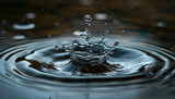 Fototapeta  - Closeup of a water drop splash in in a pond. Macro shot, blue and gray tones, surface tension, beautiful nature