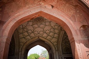 architectural details of lal qila - red fort situated in old delhi, india, view inside delhi red for