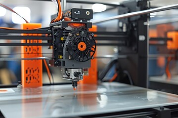 Poster - A machine in action, diligently working on some kind of object, A 3D printer creating complex IT hardware designs, AI Generated