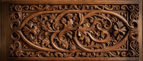 Wall Mural - Rustic wooden with intricate carvings, Renaissance style.