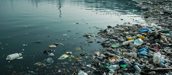 Wall Mural - water pollution caused by plastic and rubber is an environmental catastrophe.
