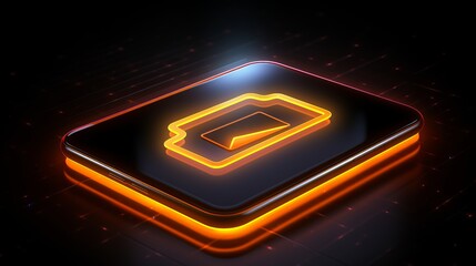 Wall Mural - Vibrant orange and yellow neon sms icon on black background with high-tech floor - 3d render