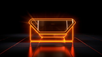 Poster - Vibrant orange and yellow neon sms icon on black background with high-tech floor - 3d render
