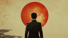 The Man Stands With His Back Minimalistic Surreal Vintage Japan Style Album Art  