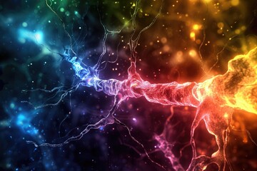 Poster - A mesmerizing display of vibrant lights illuminating a captivating and colorful background, A colorful representation of the nerve damage, AI Generated