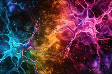 Poster - A visually striking background that showcases a wide array of vivid and diverse hues, A colorful representation of the nerve damage, AI Generated