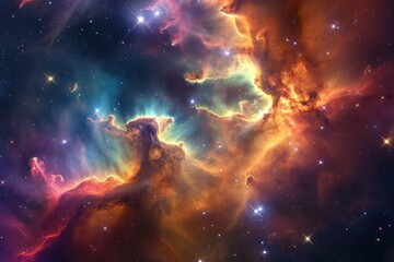 Wall Mural - this photo captures a vibrant space scene adorned with an array of stars and clouds, abstract space 