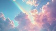 Colorful Unicorn pastel rainbow and clouds on blue sky background.