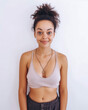 © JuanM - Close up portrait of a happy young woman isolated from a white background copy space for text.