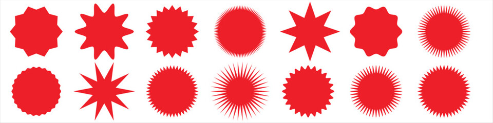 Wall Mural - Red starburst sticker set. Price sticker, sale sticker, price tag, starburst, quality mark, retro silhouette. Sunburst retro sale badge, quality signs, sale icons.  star blank label.