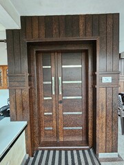 Wall Mural - Kerala style palmyra palm wooden door in a house