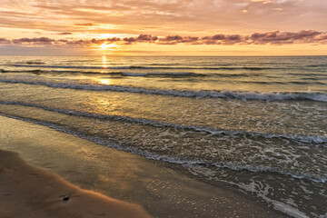 Wall Mural - Beautiful sunset over Baltic sea. Summer landscape of polish sea.	