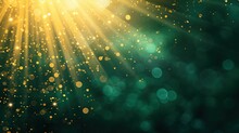 Asymmetric Green Light Burst, Abstract Beautiful Rays Of Lights On Dark Green Background With The Color Of Green And Yellow, Golden Green Sparkling Backdrop With Copy Space