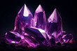 3D illustration, composition of shiny purple crystals on a black background, generative ai
