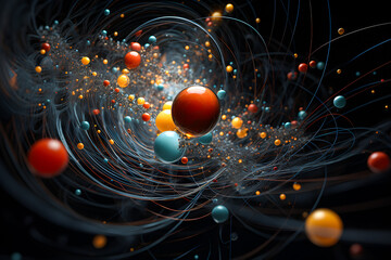 Poster -  Abstract composition with a cluster of 3d spheres. Glossy bubbles, 3D illustration of balls. Trendy banner or poster design. Futuristic background , generate AI