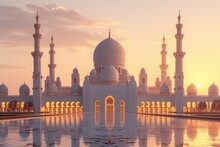 Beautiful Mosque Against A Pure Serene And Divine Atmosphere Professional Photography