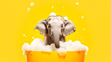 An Adorable Elephant Enjoys A Soothing Bath, Immersed In Bubbles