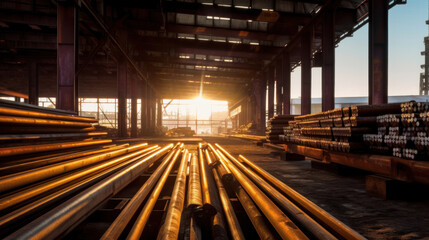  Steel, Steel in industrial warehouse.