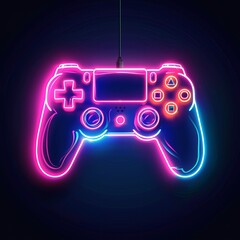 Poster - Neon video game icon control game vector illustration. light banner