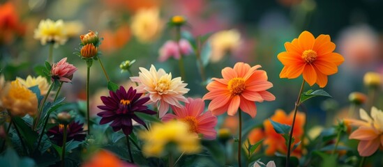 Poster - A variety of vibrant flowers, including flowering plants, shrubs, and groundcovers, bloom in a natural landscape filled with colorful petals amidst the grassy groundcover.