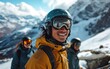 © jiawei - skier man with friends with Ski goggles and Ski helmet on the snow mountain