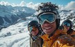 © jiawei - skier man with friends with Ski goggles and Ski helmet on the snow mountain