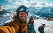 © jiawei - skier man with friends with Ski goggles and Ski helmet on the snow mountain