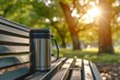 Thermos on park bench